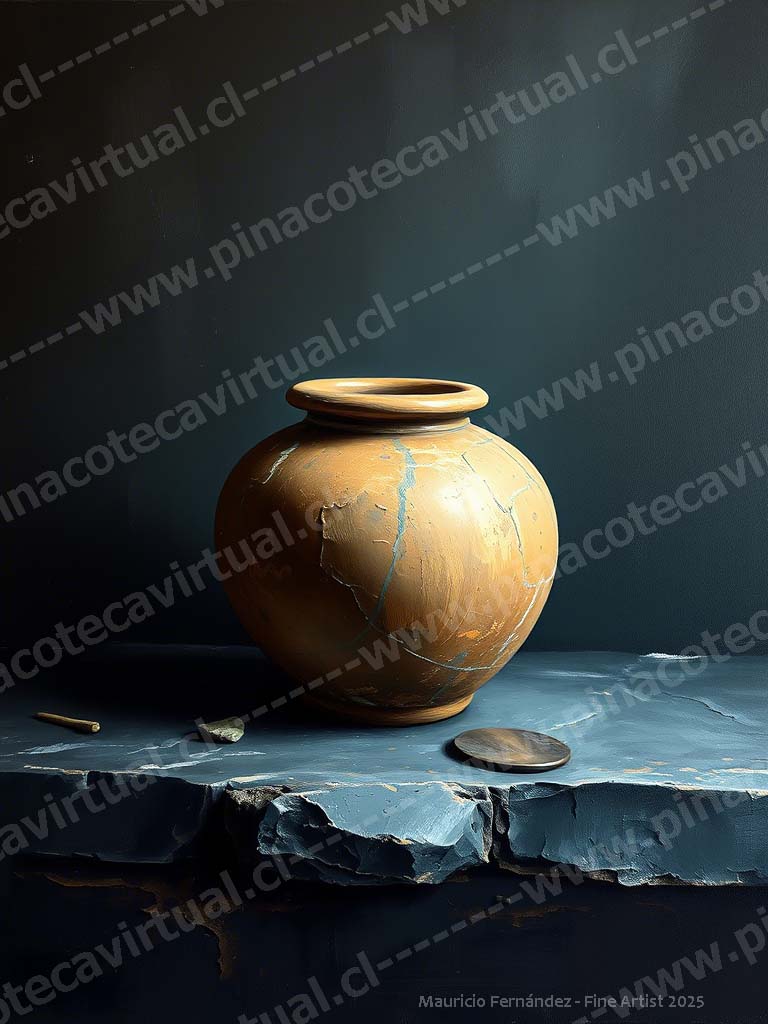 15.- Jarròn de greda sobre superficie de piedra